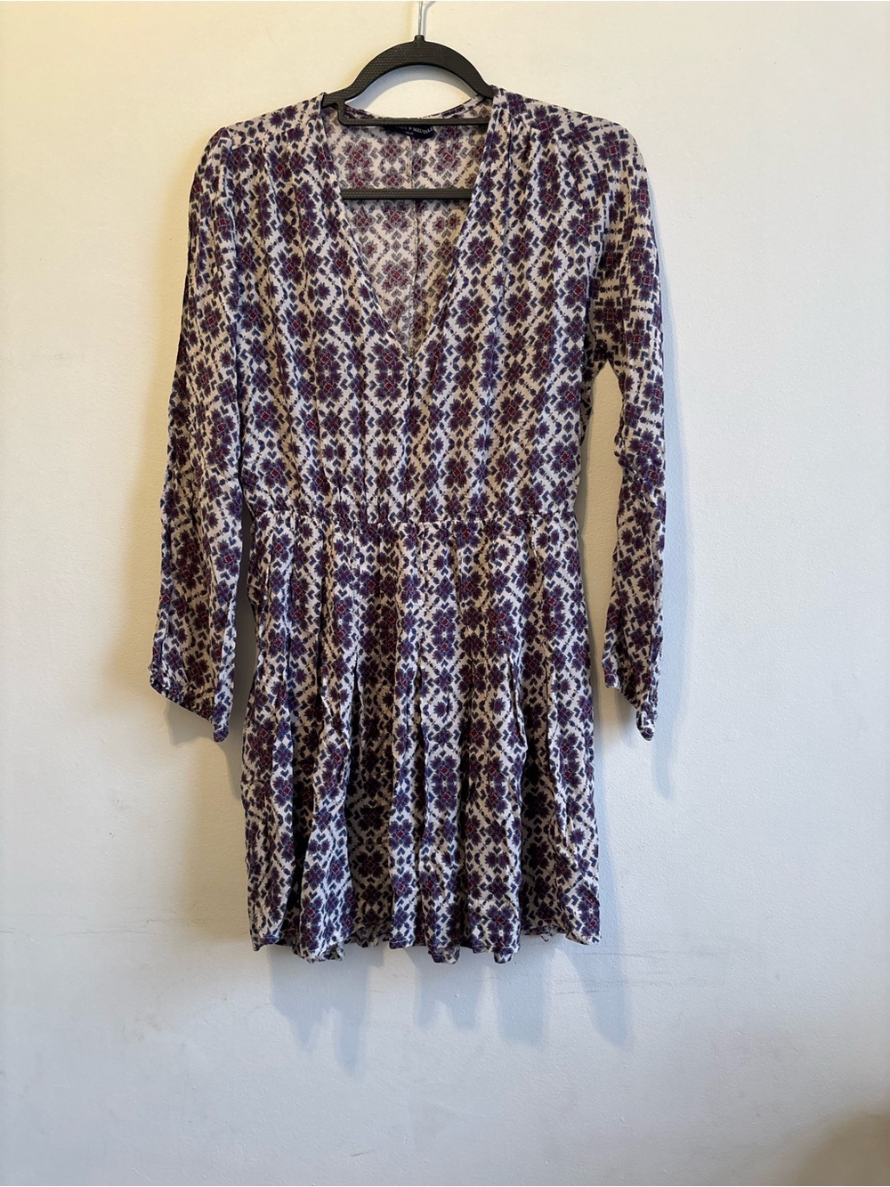 Brandy Melville Purple and Cream V-Neck Long Sleeve Dress